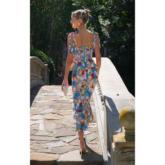 Show Me Your Mumu Pauline Peplum Dress in Blissful Garden Gala L - Picture 3 of 9